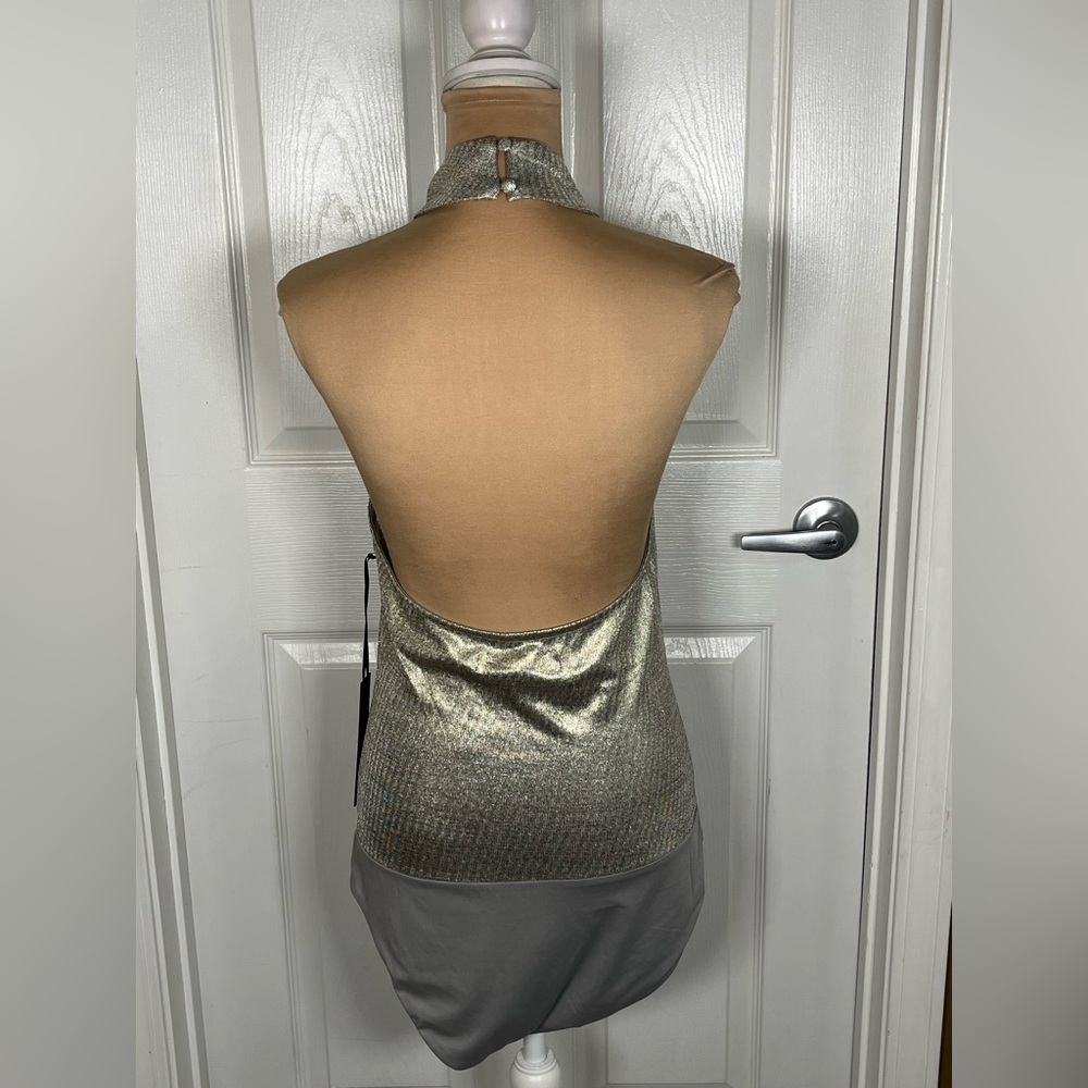 House of Harlow 1960 Metallic Silver Halter Bodysuit - Picture 14 of 16